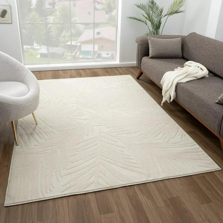Luxe Weavers Palm Leaf Cream 6x9 Area Rug, Neutral Carpet | Walmart (US)