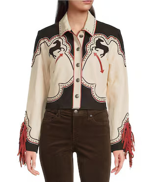 Double D Ranch Sheep Leather Long Sleeve Studded Western Jacket | Dillard's | Dillard's