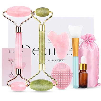Deciniee Jade Roller for Face,Gua Sha Massage Tool,Rose Quartz Jade Roller and Gua Sha 6 in 1 Fac... | Amazon (US)