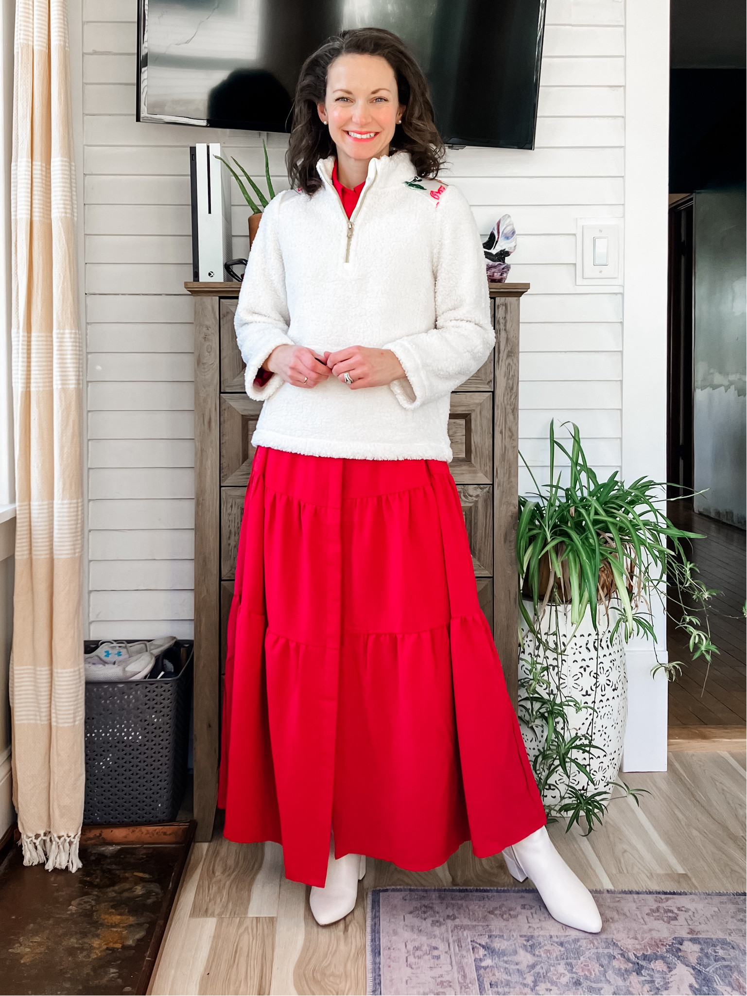 Preppy winter outfit!
Wearing size 12 girls Lilly Pulitzer Sherpa pullover. 
Size S Amazon dress. 
Boots are old. 
Petite outfit. Preppy outfit. Classic outfit. Colorful outfit. Winter outfit  

#LTKSeasonal #LTKStyleTip #LTKOver40