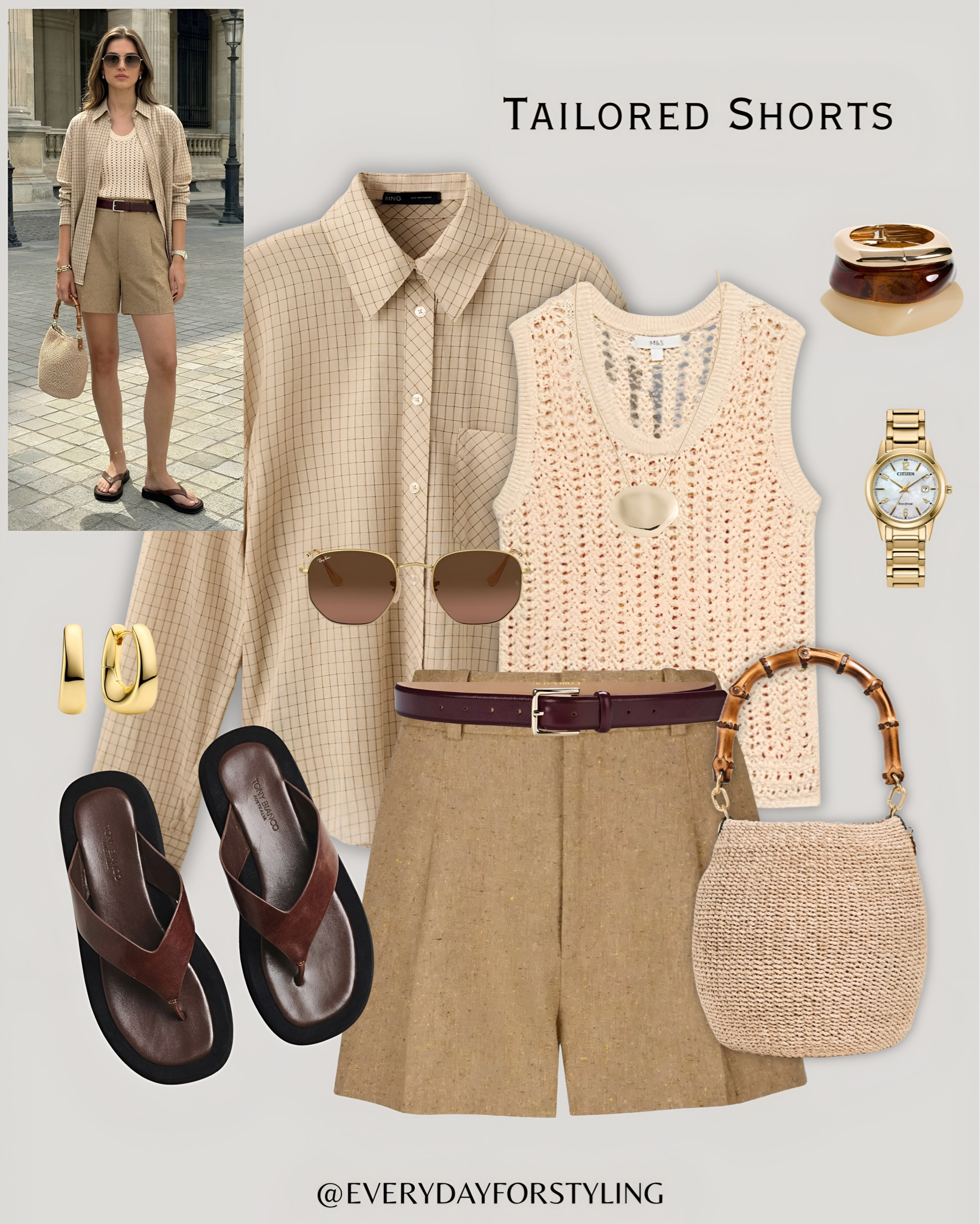 Camel layered knit vest, grid shirt and bamboo bag — textured tonal dressing done to perfection 🤎

tailored shorts outfit ideas, how to style tailored shorts, chic shorts outfits women, elevated summer shorts, shorts and blazer outfit, summer outfit inspo 2026, quiet luxury summer style, neutral shorts finds, Frame shorts outfit, European summer street style, sophisticated shorts look, tonal dressing outfits, shorts with raffia bag, smart casual summer women, belted shorts outfit, everydayforstyling

#TailoredShortsStyle, #EuropeanSummerOutfits, #ChicShortsLook, #ShortsOutfitIdeasSummer, #SummerOutfitInspo2026​​​​​​​​​​​​​​​​

#LTKSeasonal #LTKTravel #LTKootd