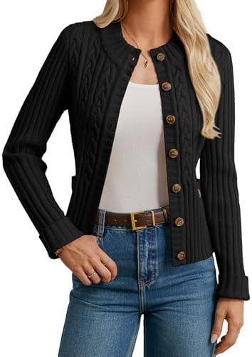 GRACE KARIN Women Button Up Cable Knit Sweater, Cropped Cardigan Sweaters, Chunky Winter Clothing... | Amazon (US)