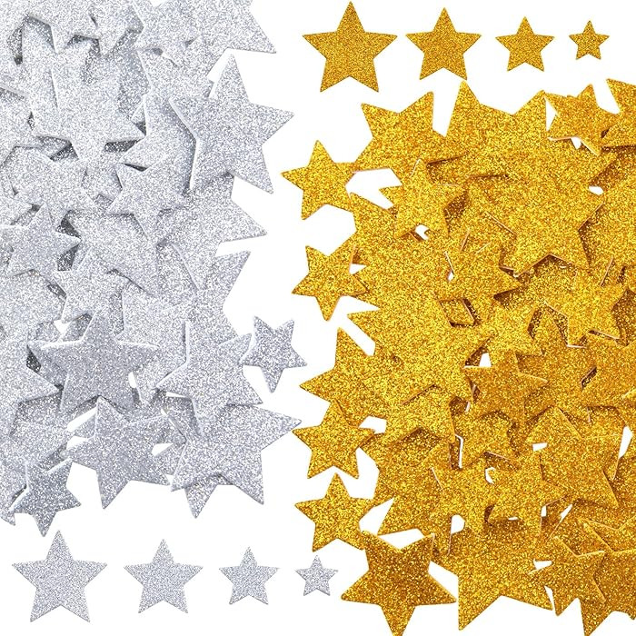 Isslly 100PCS Glitter Foam Star Stickers, Gold Silver Star Glitter Foam Stickers, 4 Sizes Self Ad... | Amazon (US)