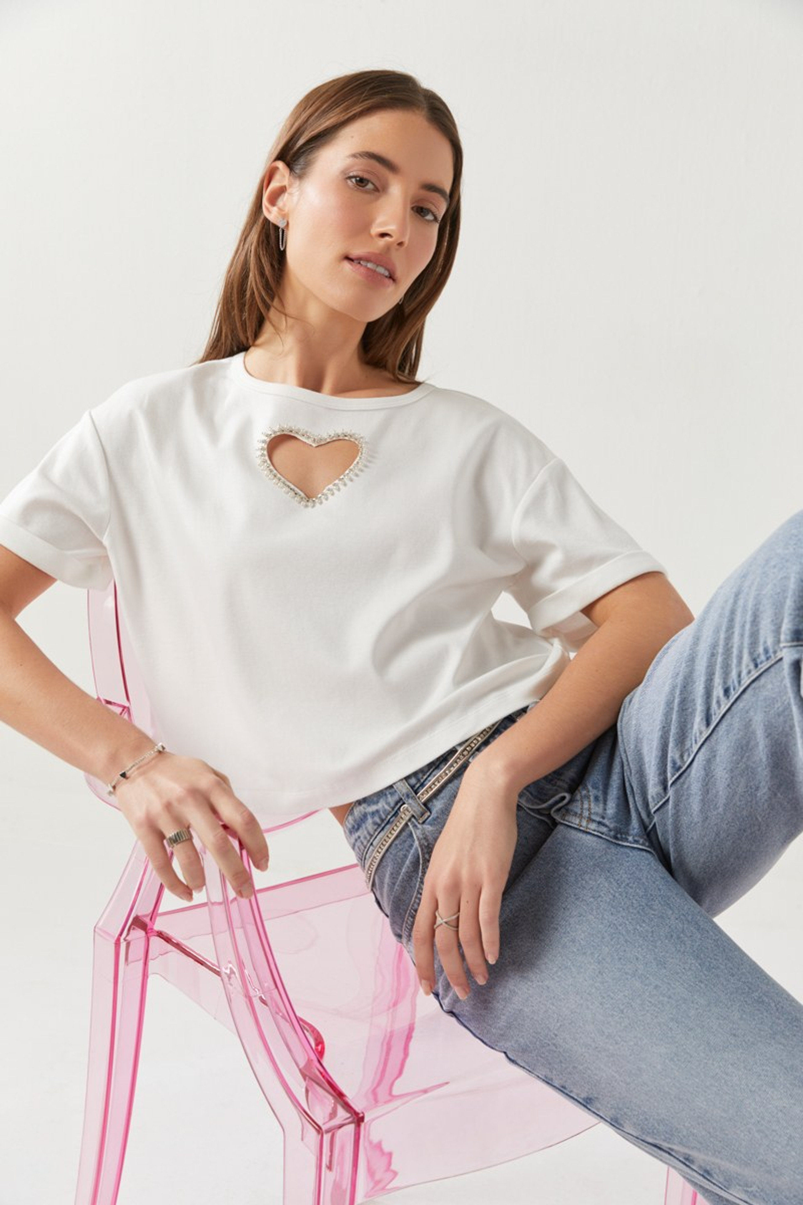 Thelma Cropped Heart Cutout Tee | Francesca's
