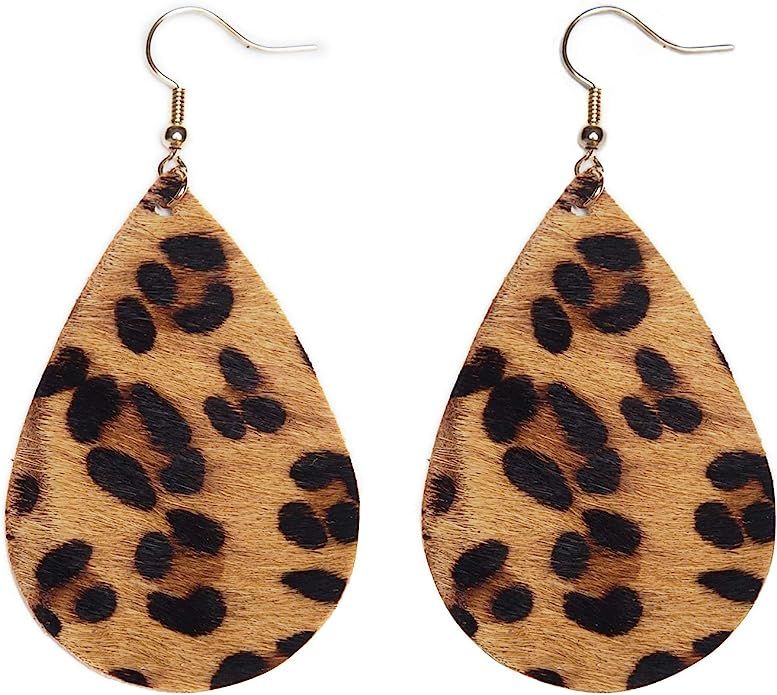 Leopard Print Leather Earrings Dangle Hook Earrings Leather Teardrop Earrings Leather Earrings Fo... | Amazon (US)