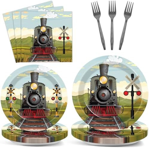 96 Pcs Train Paper Plates and Napkins Party Supplies Steam Train Birthday Disposable Tableware Se... | Amazon (US)