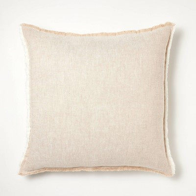 Oversized Reversible Linen Square Throw Pillow with Frayed Edges Beige - Threshold™ designed with Studio McGee | Target