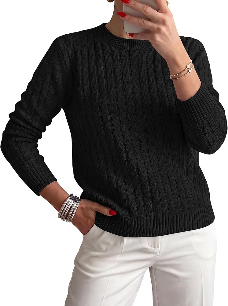 PRETTYGARDEN Women's Cable Knit Sweaters Long Sleeve Pullover Fall Outfits | Amazon (US)