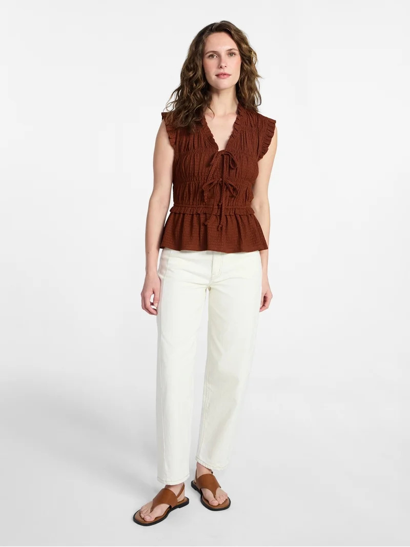Time and Tru Women's Textured Tie Front Top, Sizes XS-XXXL | Walmart (US)