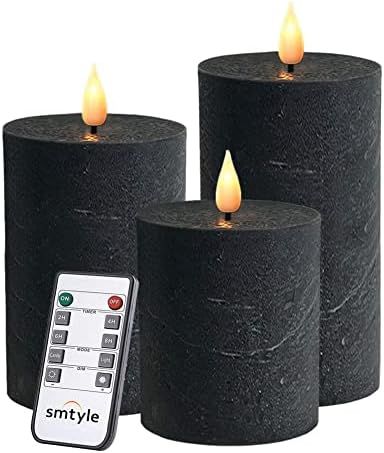 smtyle Halloween Black Fllickering Flameless Candles Home Decor Set of 3 Battery Operated with No... | Amazon (US)