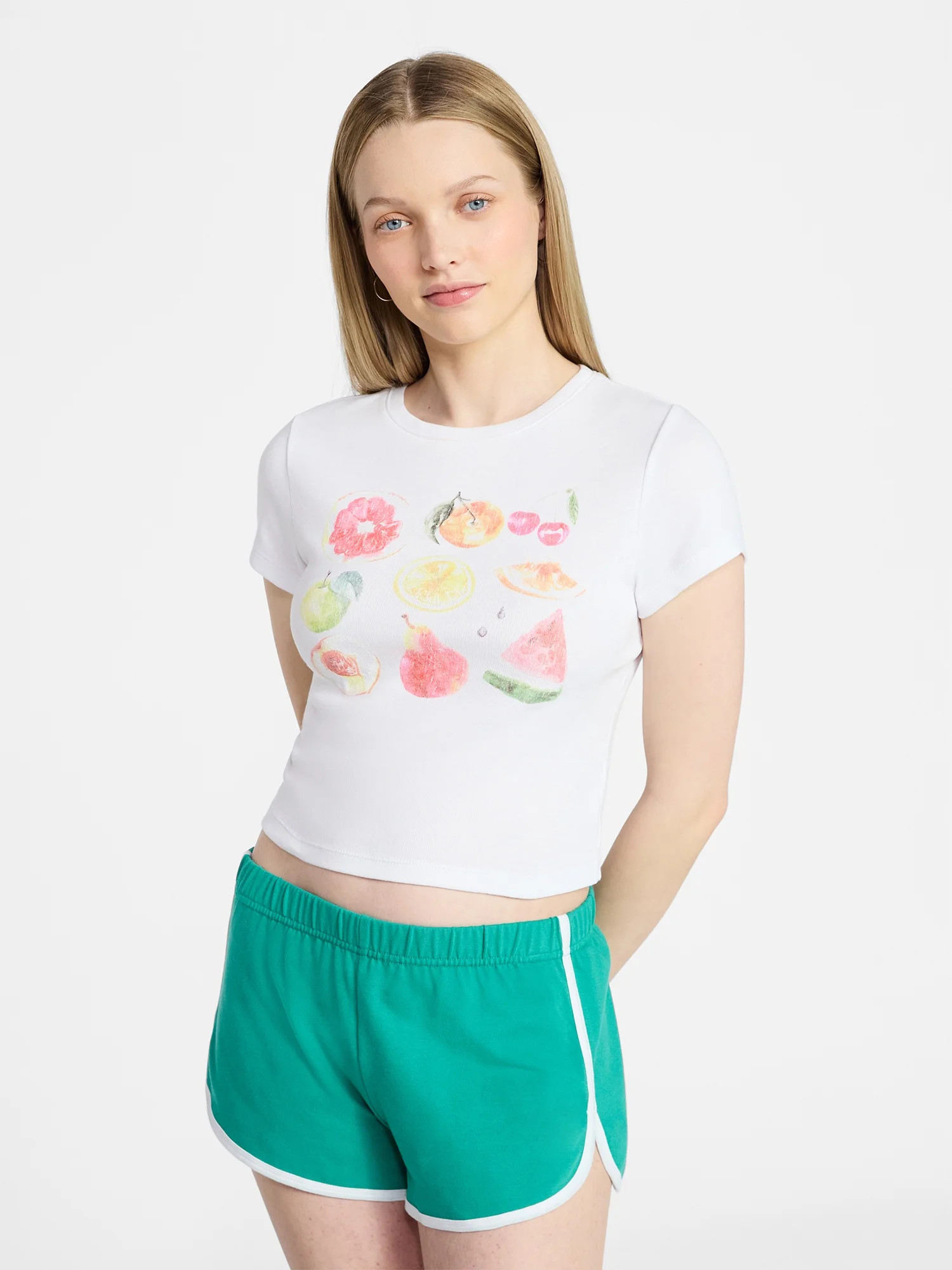 No Boundaries Ribbed Cotton Graphic Baby Tee with Short Sleeves, Women's XXS-XXL | Walmart (US)