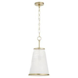 PROVIDENCE 11 in. 1-Light 100-Watt Pendant Light with Milky White Glass Aged Brass | The Home Depot