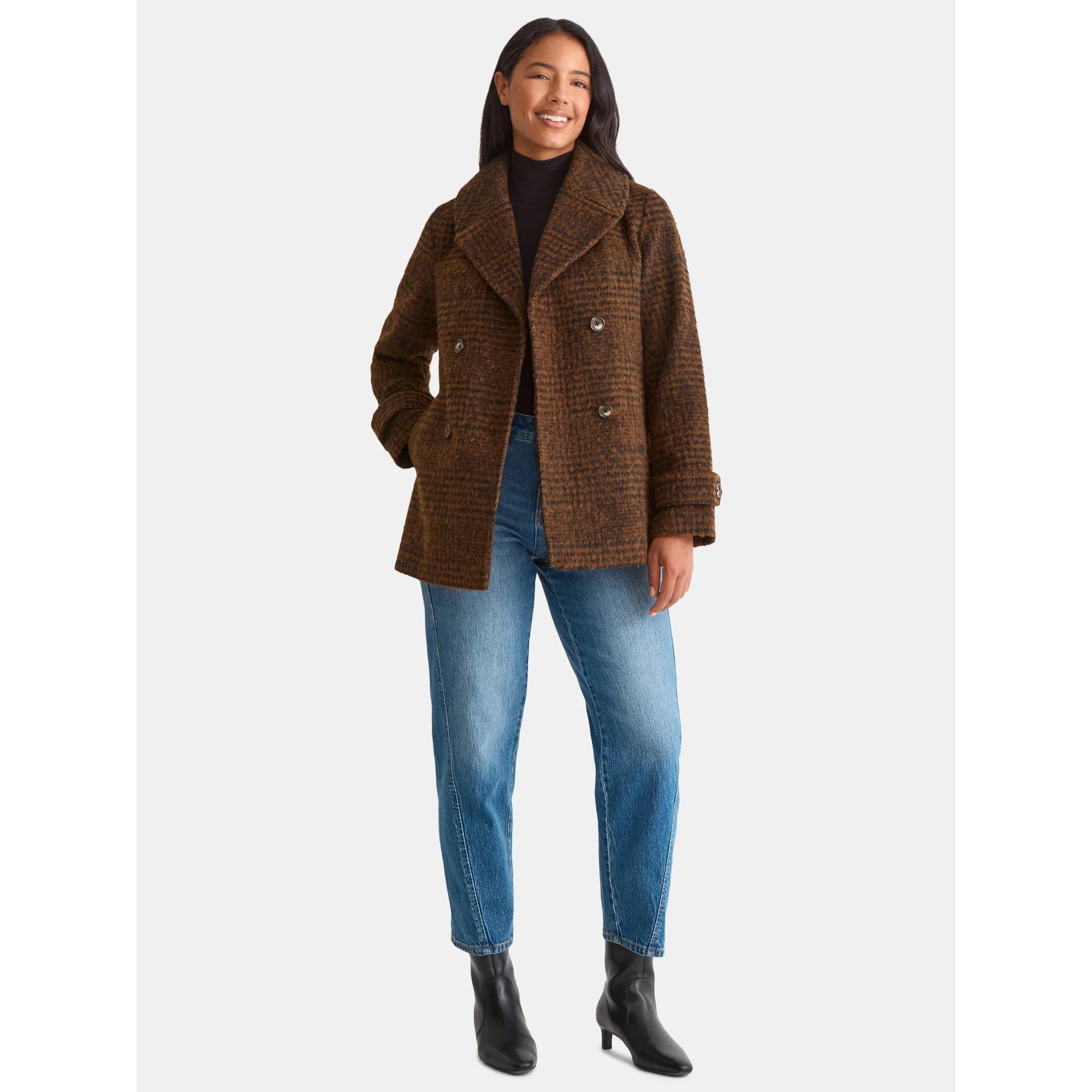 Time and Tru Women's and Women's Plus Faux Wool Peacoat, Sizes XS-2X | Walmart (US)