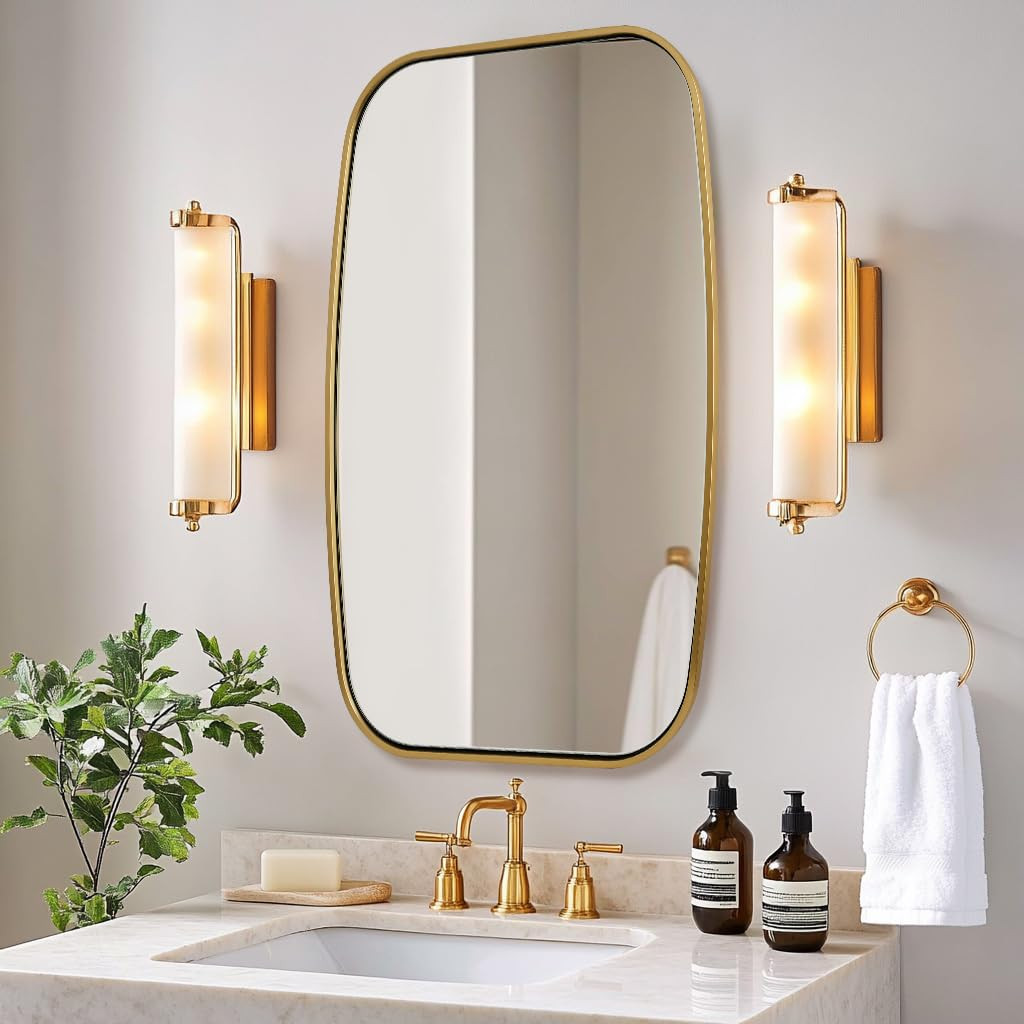ANDY STAR Brushed Gold Oval Bathroom Mirror, 24x40 Inch Brass Oblong Mirrors for Wall, Modern Van... | Amazon (US)