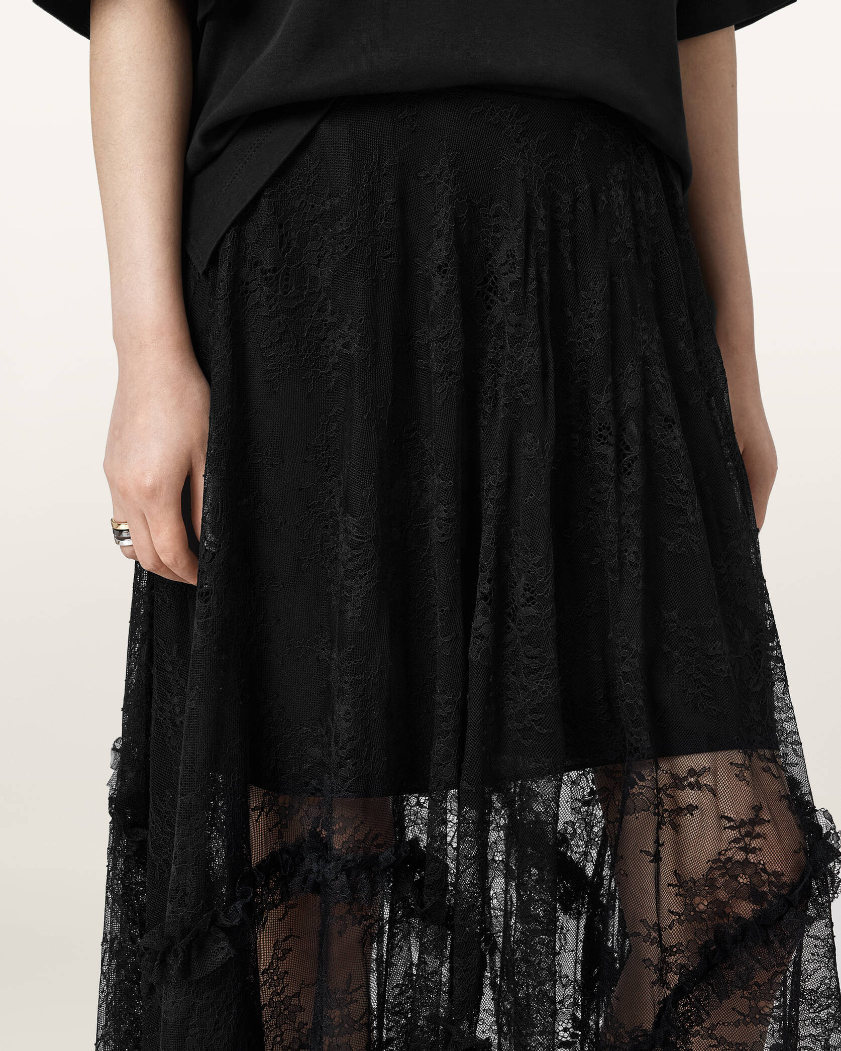 Jose Tiered Lace Midi Skirt | AllSaints UK