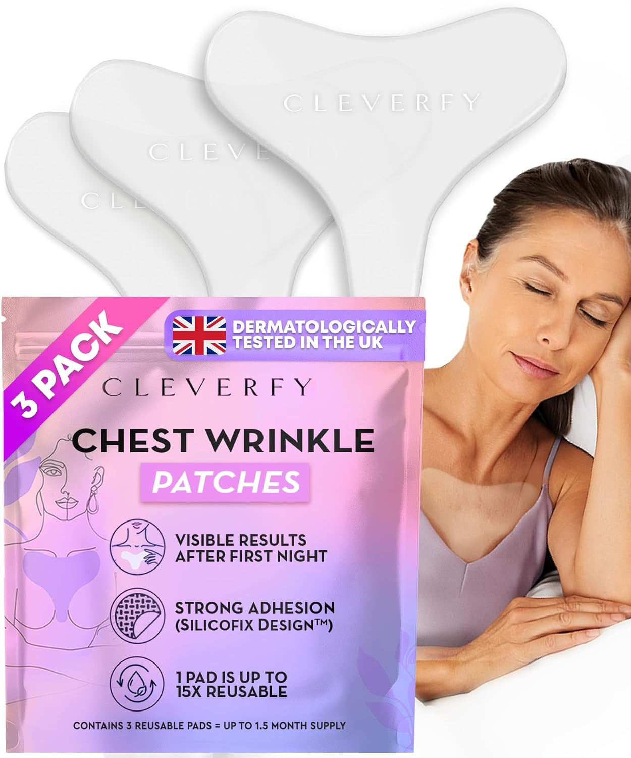 Cleverfy Silicone Chest Wrinkle Patches, Reusable Anti-Wrinkle Pads, 3 Pack | Amazon (US)