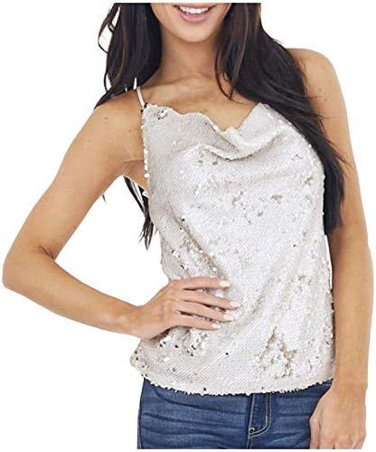 Fheaven Womens Sequin V Neck Sleeveless Tops Sexy Lace Loose Casual Strappy Tunic Tee Tank Tops C... | Amazon (US)