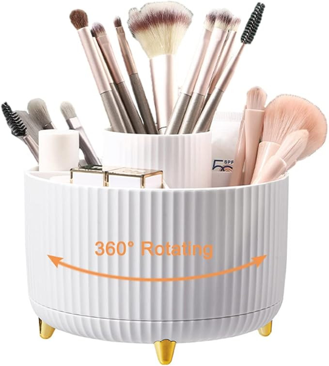 NUODWELL 360° Rotating Makeup Organiser, Creative Makeup Brush Holder with 5 Compartments, Desk ... | Amazon (UK)