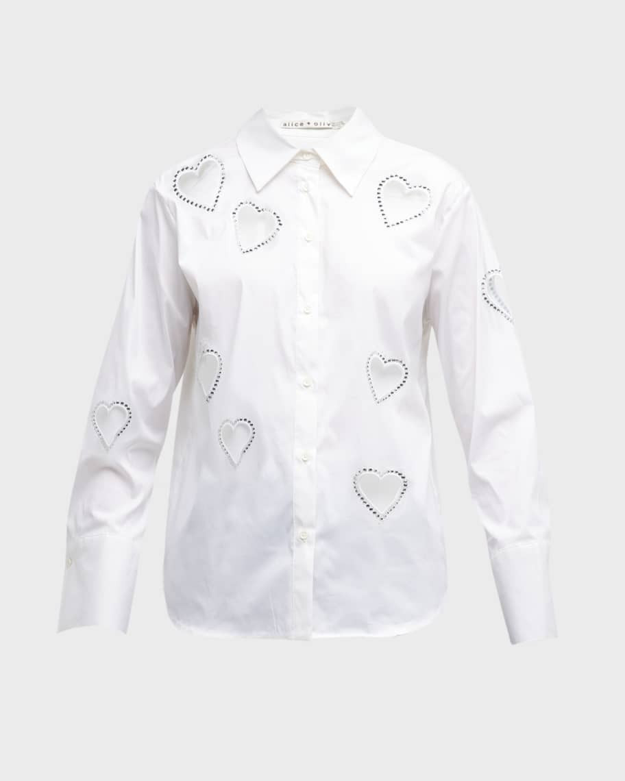 Finely Embellished Button-Front Heart Cutout Shirt | Neiman Marcus