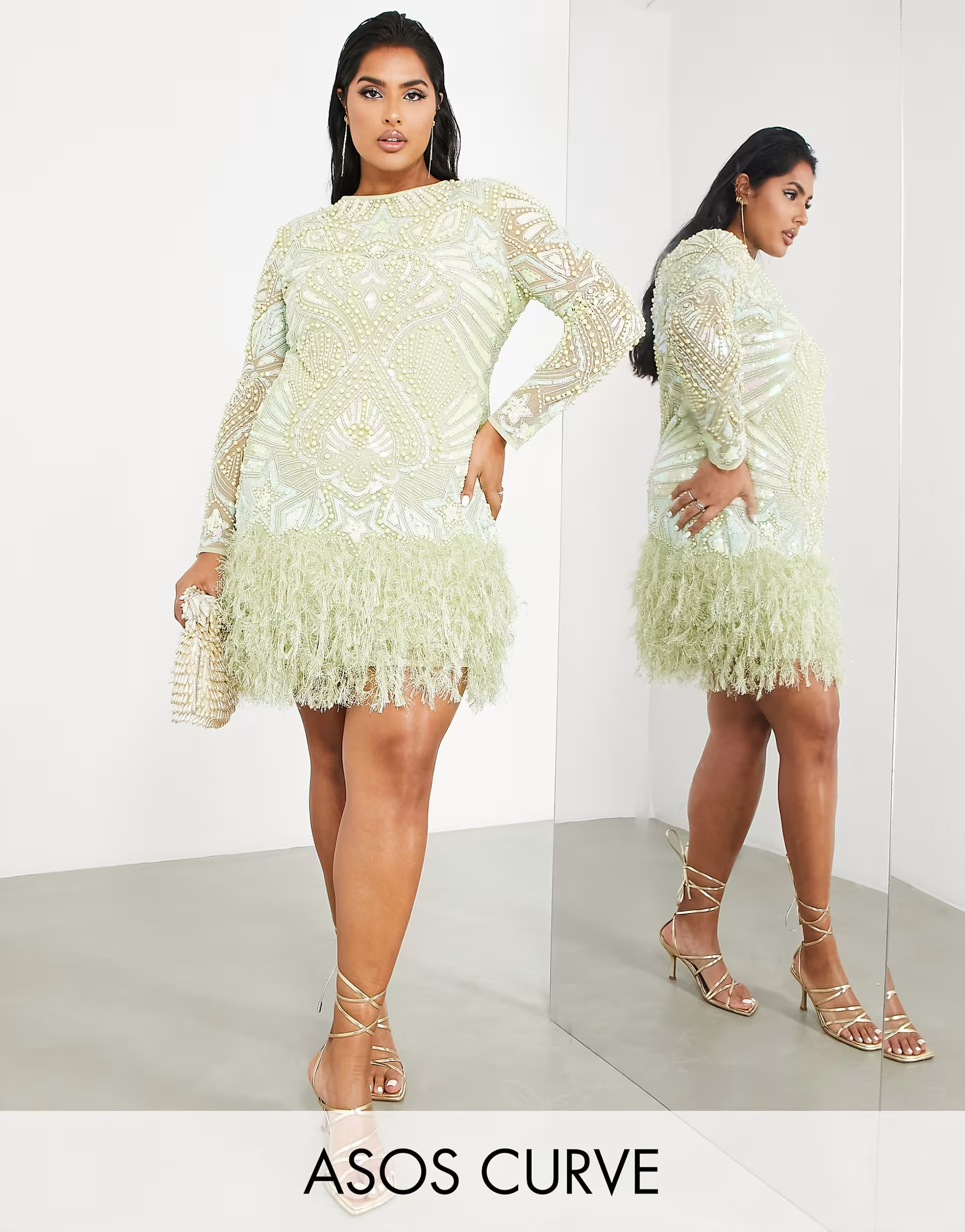 ASOS EDITION Curve – Minikleid in Pastellgrün mit Sternenmotiv aus Pailletten, Perlenverzierun... | ASOS (Global)