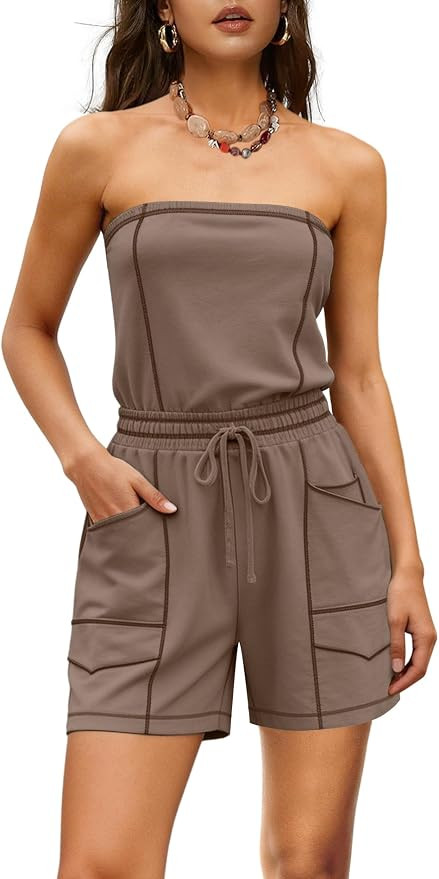 LAMISSCHE Womens Casual Strapless Jumpsuits Sexy Summer Rompers Tube Top Short Romper with Pocket... | Amazon (US)