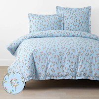 Blossoms and Stripes Classic Cool Cotton Percale Duvet Cover - Garden Poppies, Twin/Twin XL | The Company Store