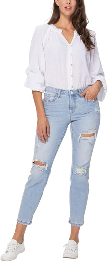 Judy Blue Super Light Wash Mid Rise Boyfriend Jean | Amazon (US)