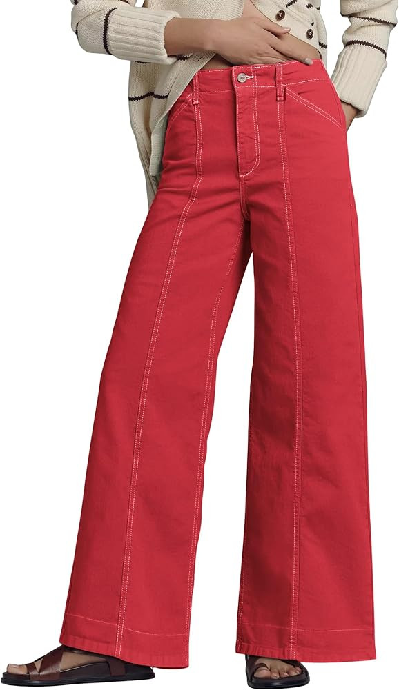 Allimy Womens High Waist Front Seamed High Rise Wide-Leg Jeans Straight Leg Loose Washed Long Ful... | Amazon (US)