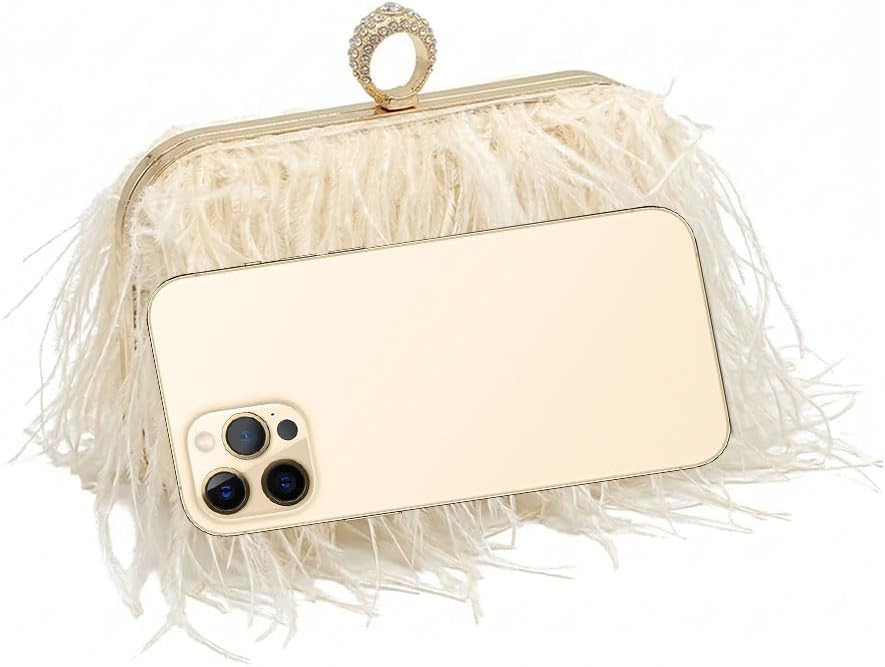 Women Ostrich Feather Purse Ostrich Tote Bag Fluffy Feather Purse Fringe Clutch Evening Handbag for Party Prom | Amazon (UK)
