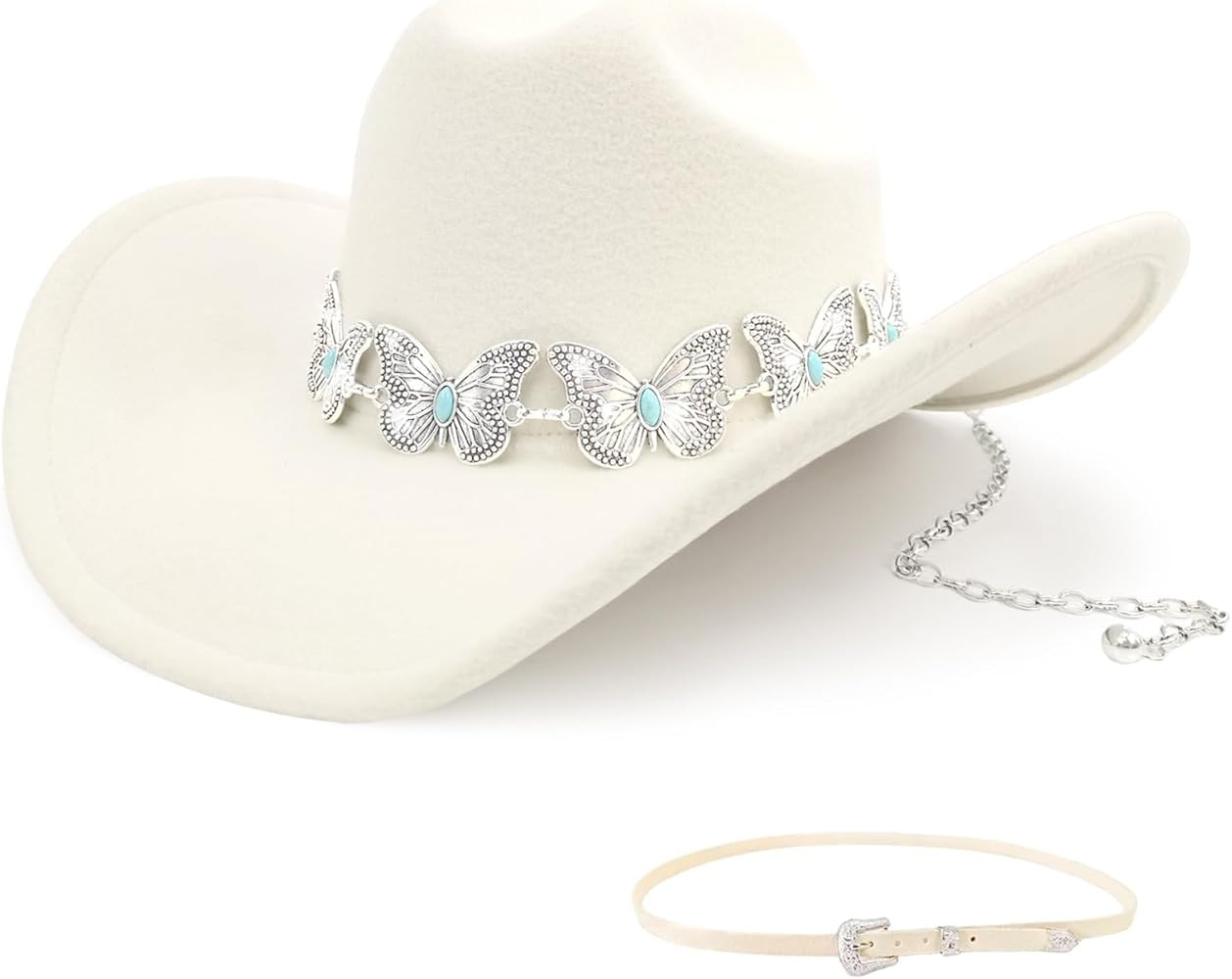 Classic Western Cowboy Hat for Men & Women, Felt Cowgirl Hat with Two Decorative Bands, ，Wide B... | Amazon (US)