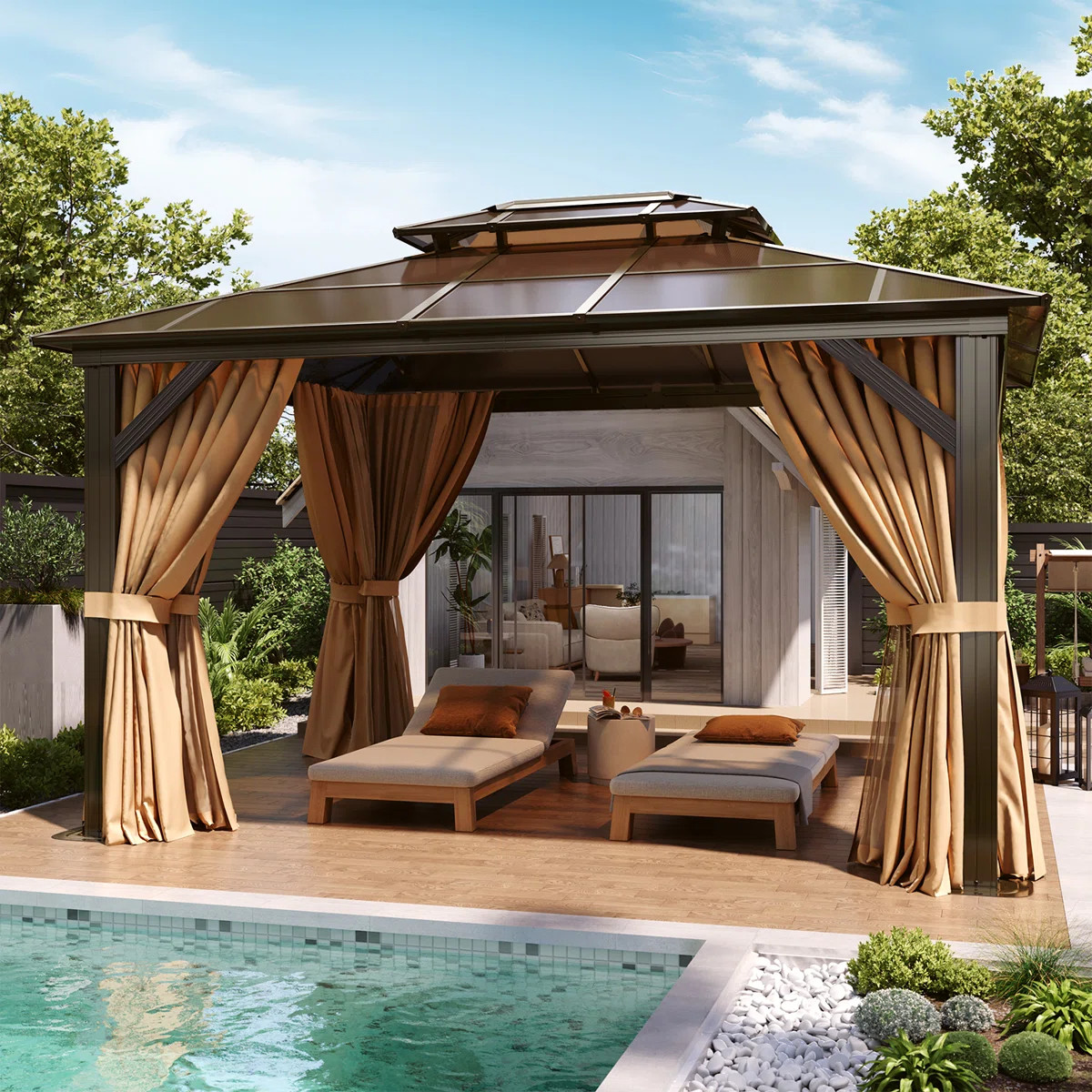 12 Ft. W x 10 Ft. D Outdoor Patio Gazebo with Hardtop Double Roof | Wayfair North America