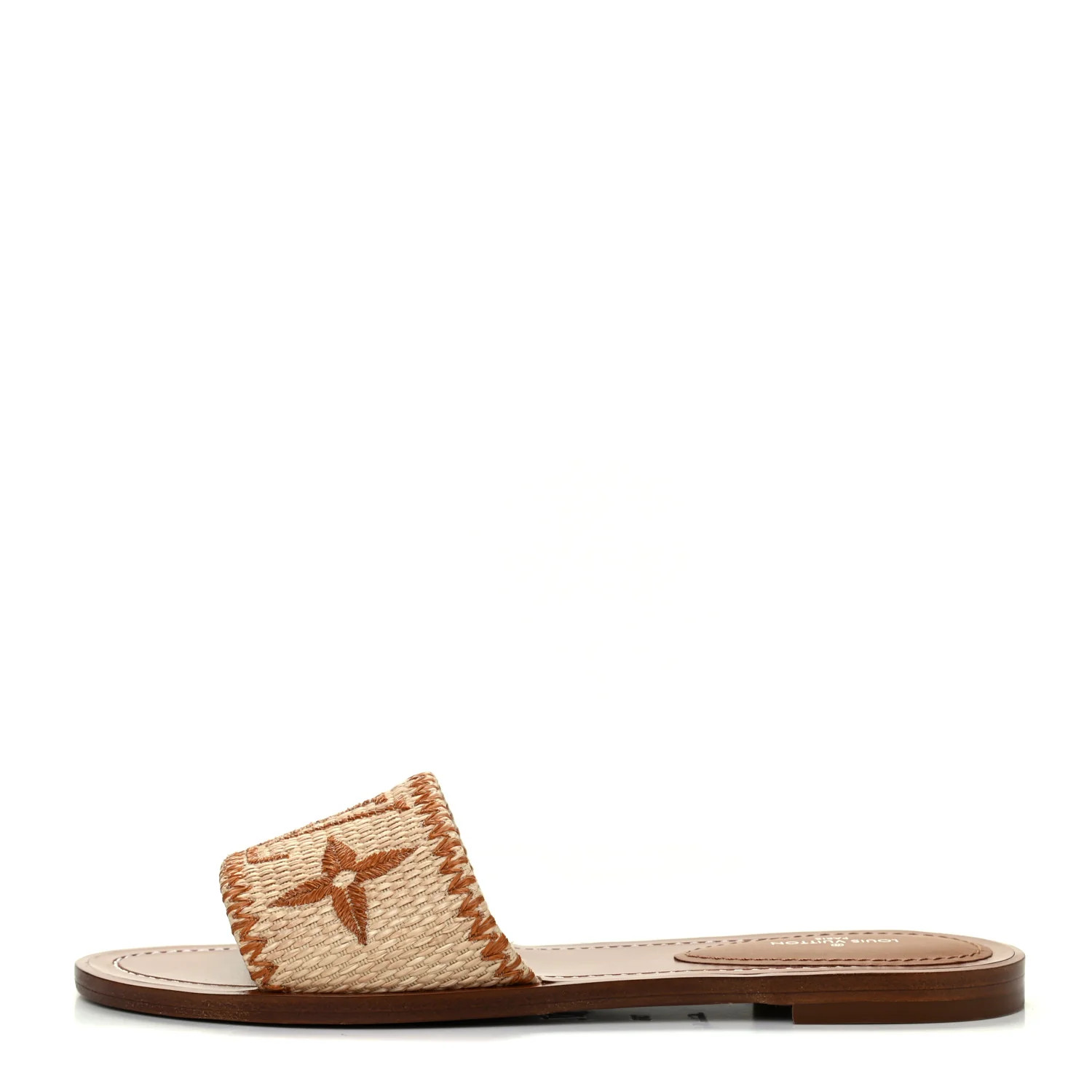 Raffia Calfskin Monogram Lock It Flat Mules 36 Cognac Brown | FASHIONPHILE (US)