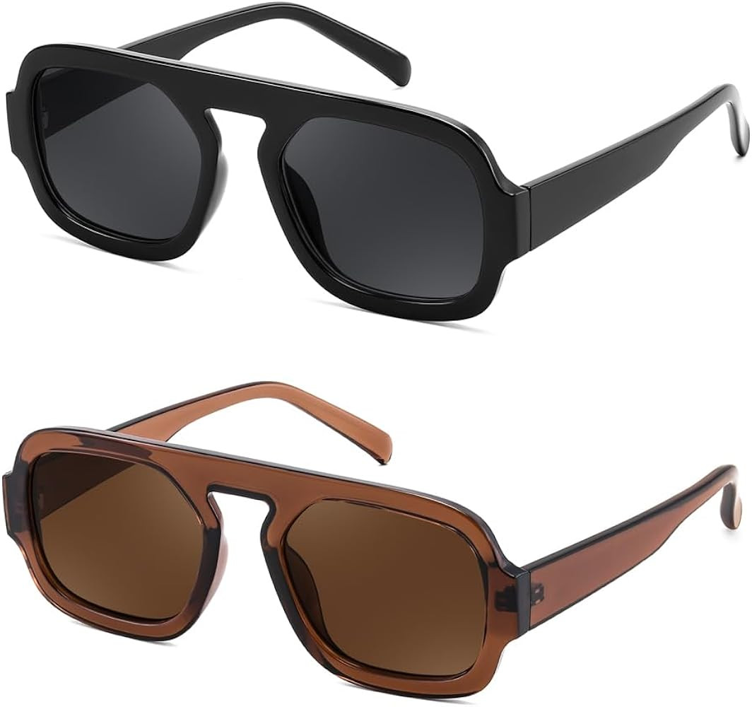 FEISEDY Trendy Square Aviator Oversize Sunglasses for Women, Vintage 70s Flat Top Shades B4175 | Amazon (US)