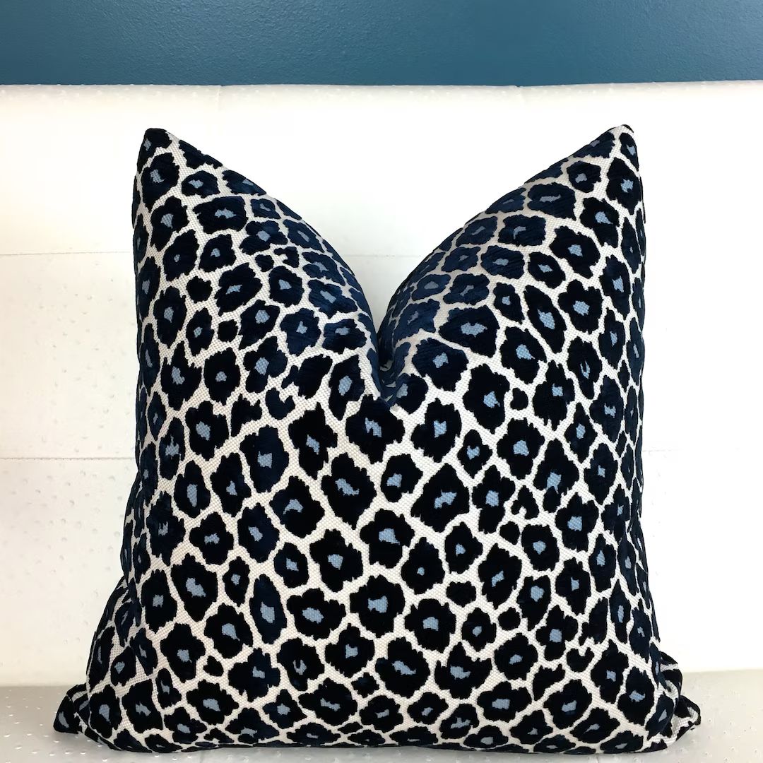 Leopard Velvet Pillow Cover - Blue and White Pillow Cover - Leopard Print Pillow Cover - Animal P... | Etsy (US)