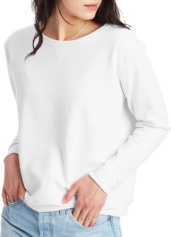Hanes Women's EcoSmart Crewneck Sweatshirt, White, Medium at Amazon Women’s Clothing store | Amazon (US)
