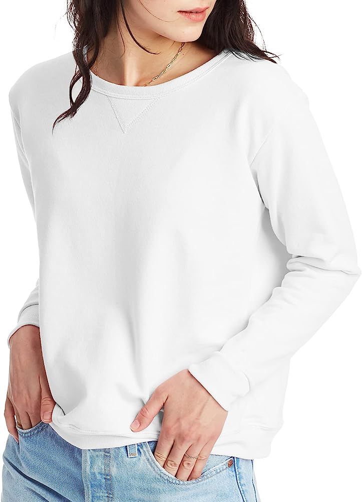 Hanes Women's EcoSmart Crewneck Sweatshirt, White, Medium at Amazon Women’s Clothing store | Amazon (US)