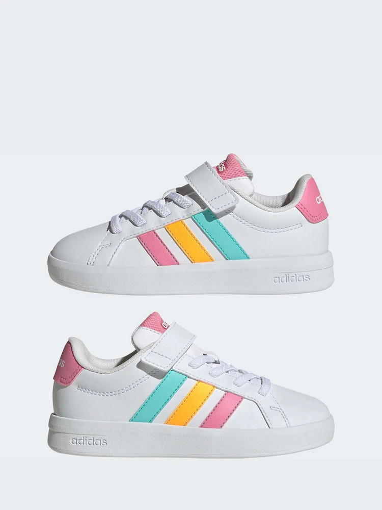 adidas White/Multi Grand Court 3.0 Elastic Lace Kids Trainers | Next US