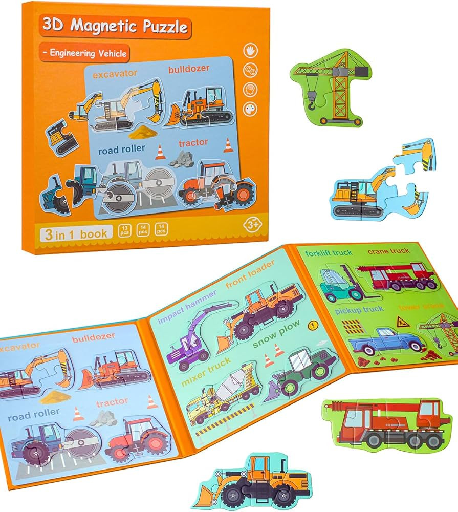 Magnetic Puzzles for Toddlers 3-5, Travel Puzzles for Kids Ages 1-3, Engineering Vehicle Wooden J... | Amazon (US)