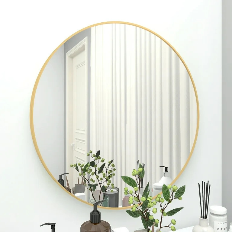 Electronn 28" Wall Circle Mirror Large Round Gold Circular Mirror for Wall Decor Big Bathroom Mak... | Walmart (US)