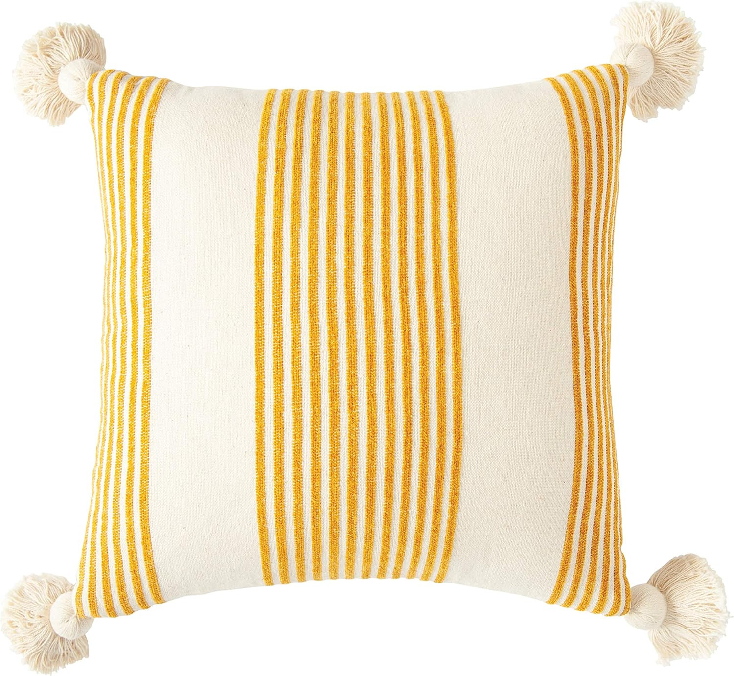 Creative Co-Op Cream Cotton & Chenille Mustard Stripes & Tassels Pillows, Yellow | Amazon (US)