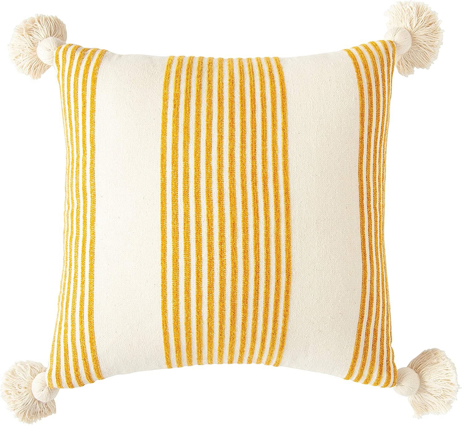 Creative Co-Op Cream Cotton & Chenille Mustard Stripes & Tassels Pillows, Yellow | Amazon (US)