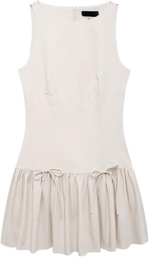 Womens Sleeveless Mini Tank Dress Boat Neck Drop-Waist A Line Dress Solid Color Bodycon Bow Zippe... | Amazon (US)