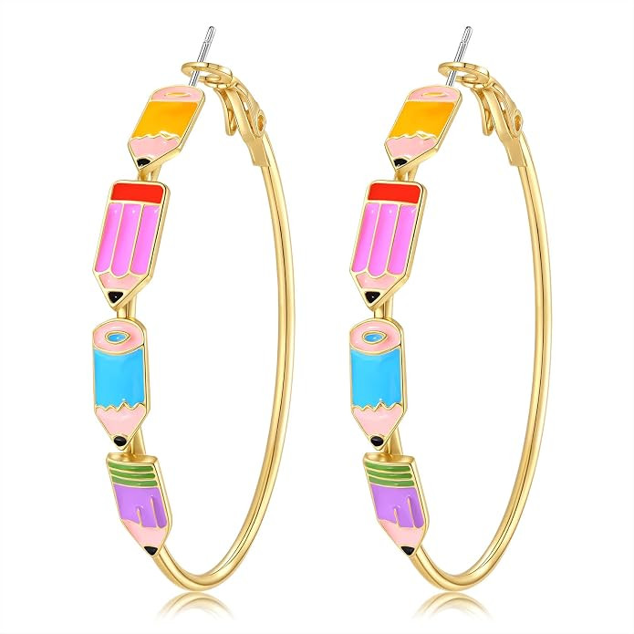 BVGA Teacher Earrings for Women Book Pencil Hoop Earrings Teacher Jewelry Appreciation Gifts Back... | Amazon (US)