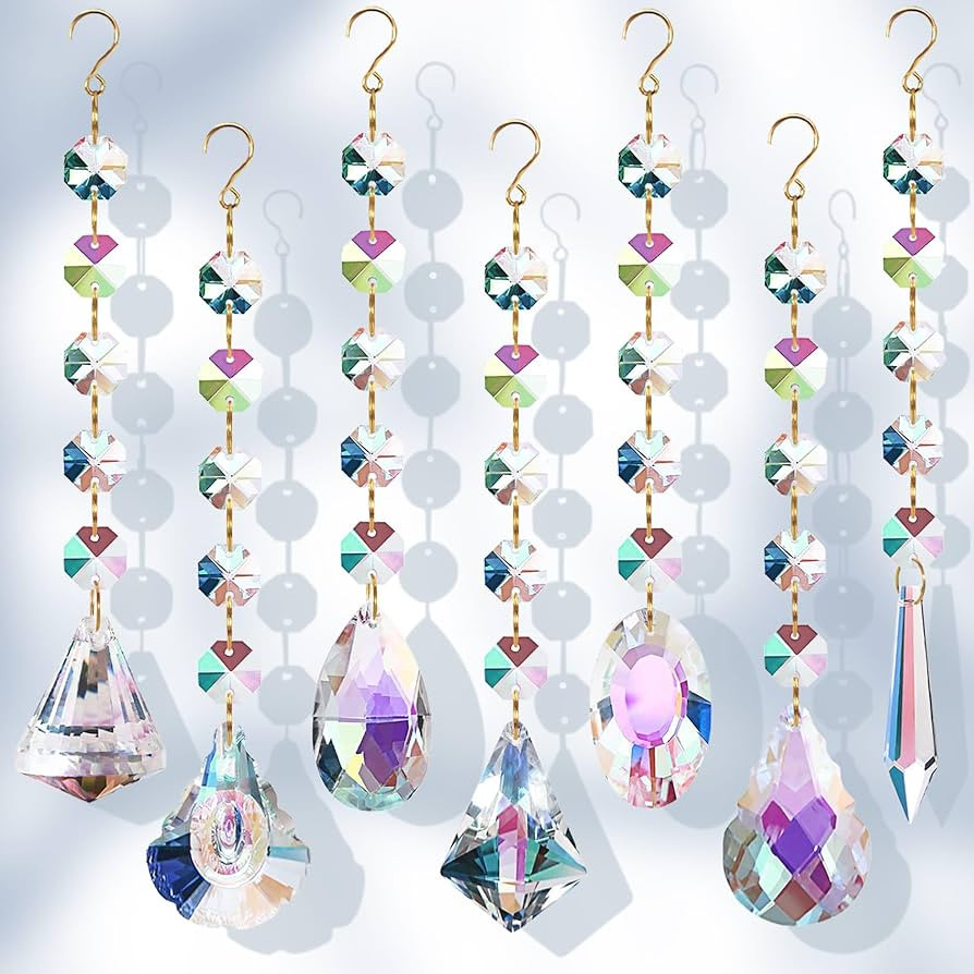 Sun Catchers for Windows Hanging, 7 Pcs Colored Crystals Suncatchers Prisms Glass Pendant Ornamen... | Amazon (US)