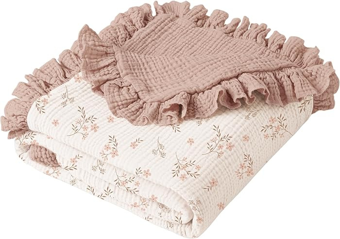 Konssy Flounce Muslin Baby Blanket for Girls Boys, 100% Cotton Soft Crib Swaddle Blankets, Revers... | Amazon (US)