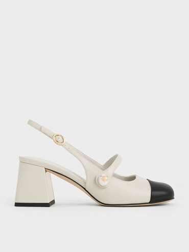 Chalk Pearl Embellished Trapeze-Heel Slingback Pumps | CHARLES & KEITH UK | Charles & Keith UK
