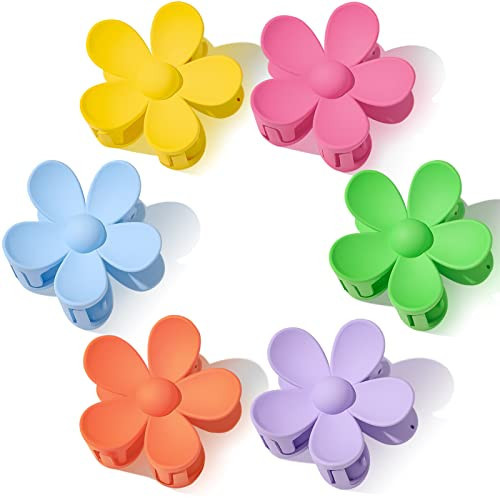 Flower Hair Clips 6PCS Flower Claw Clips Cute Hair Claw Clip Daisy Clips Matte Large Claw Clips Strong Hold Jaw Clamps Thick Hair Accessories Thin Hair Claw 6 Color for Women Girl Gift | Amazon (US)