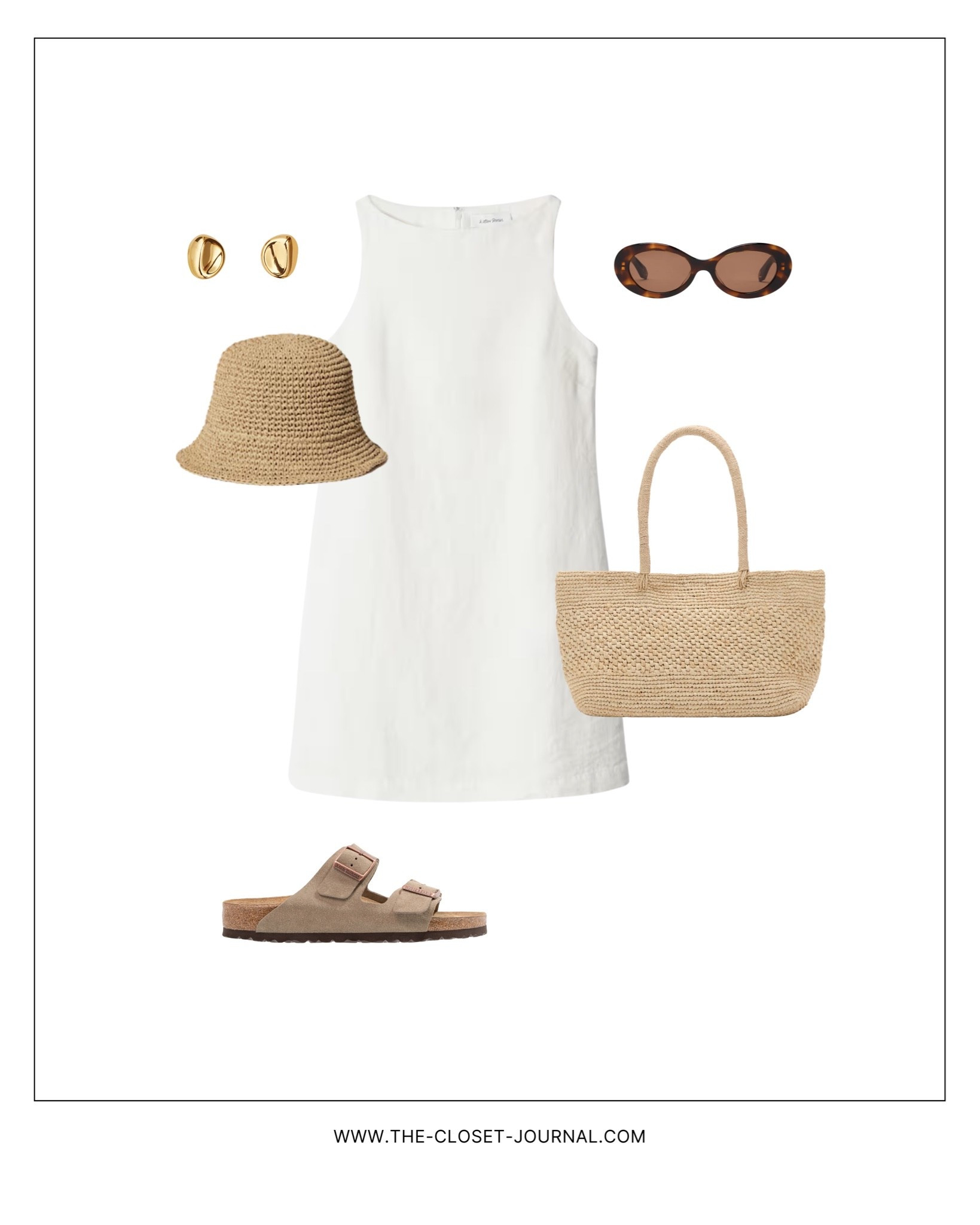 Simple summer outfit with a white linen-blend dress