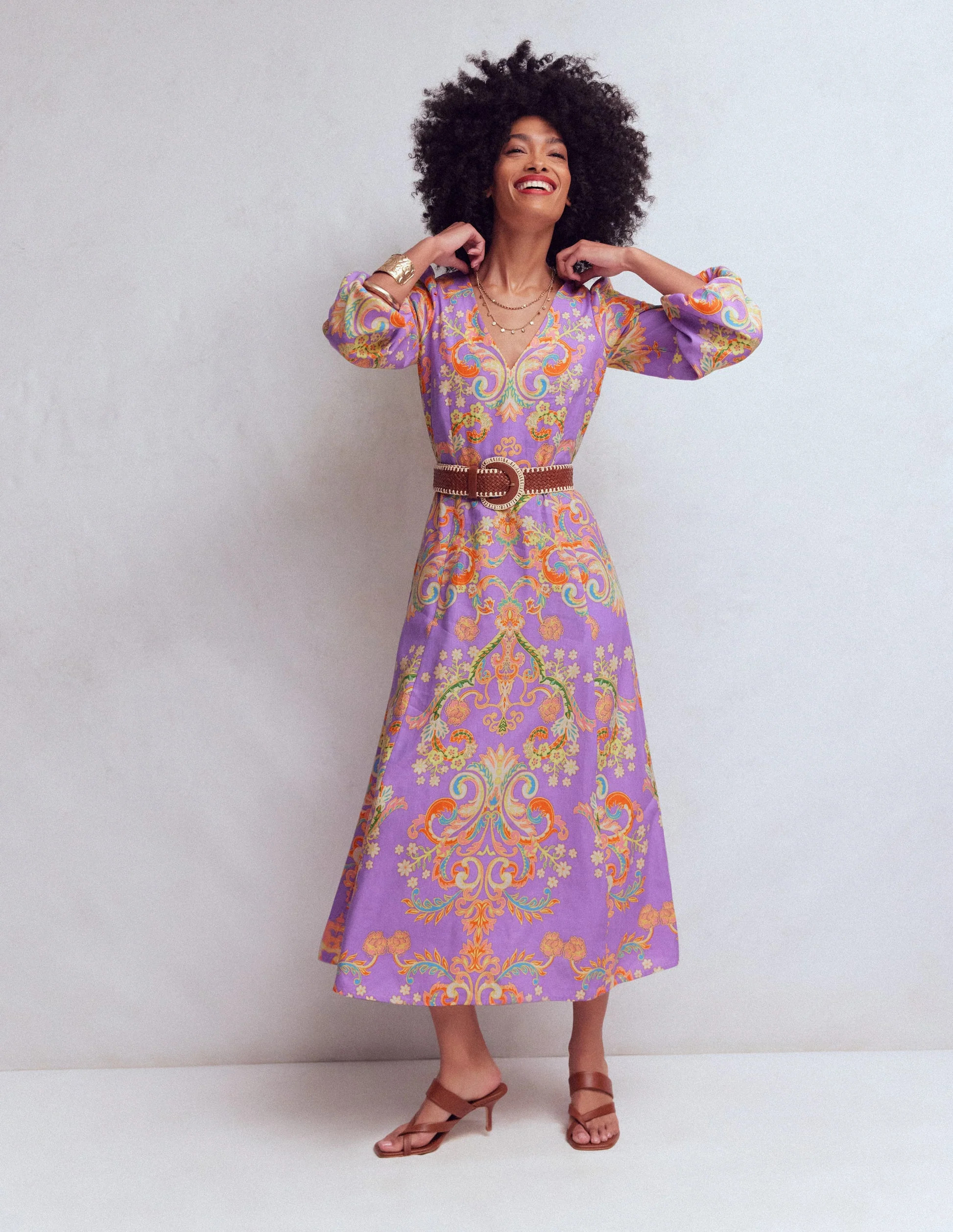 Florence Linen Blend Dress-Multi Enchanting Bouquet | Boden (US)