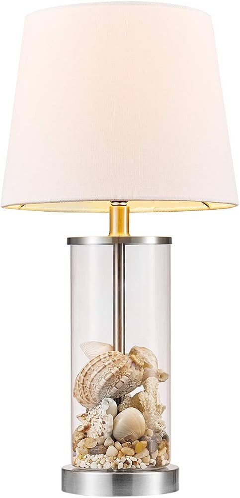 Globe Electric 67155 20" Fillable Table Lamp, Clear Glass and Steel Base, White Fabric Shade, Rea... | Amazon (US)